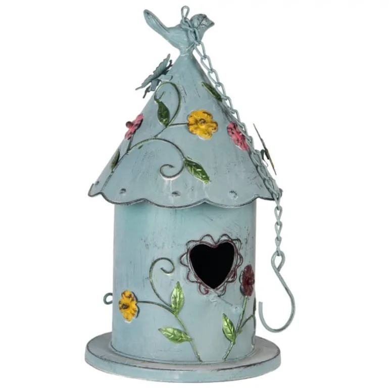 Decoratie vogelhuis bloemen en vlinders 16*19*29