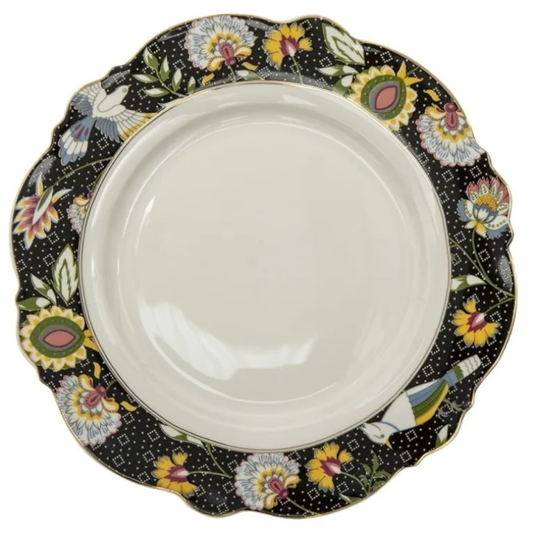 Diner bord bloemen zwart/wit/goud