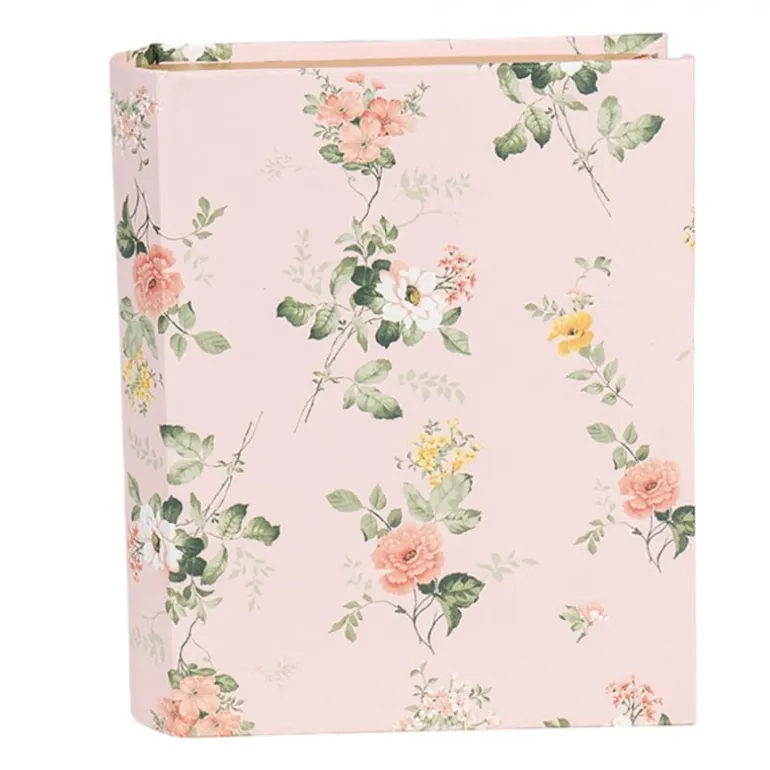 Doos in boekvorm bloemetjes roze 17*14