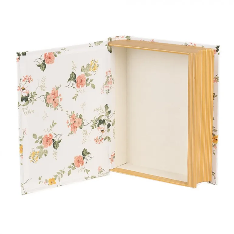 Doos in boekvorm bloemetjes wit 17*14