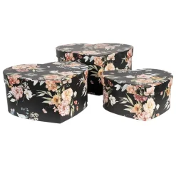 Dozenset (3) zwart/gebloemd hartvorm