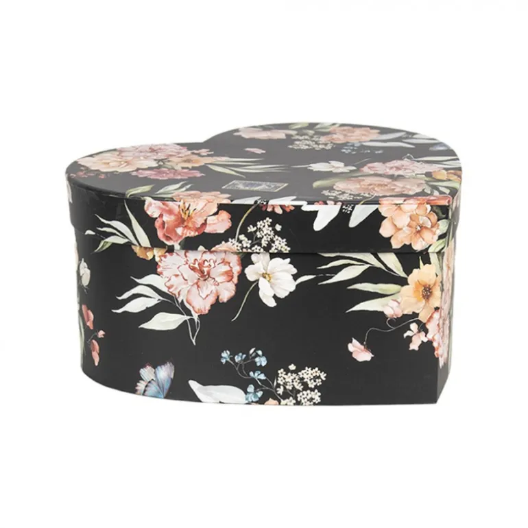 Dozenset (3) zwart/gebloemd hartvorm