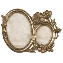 Duo fotolijst bloemen en vlinders goudkleur