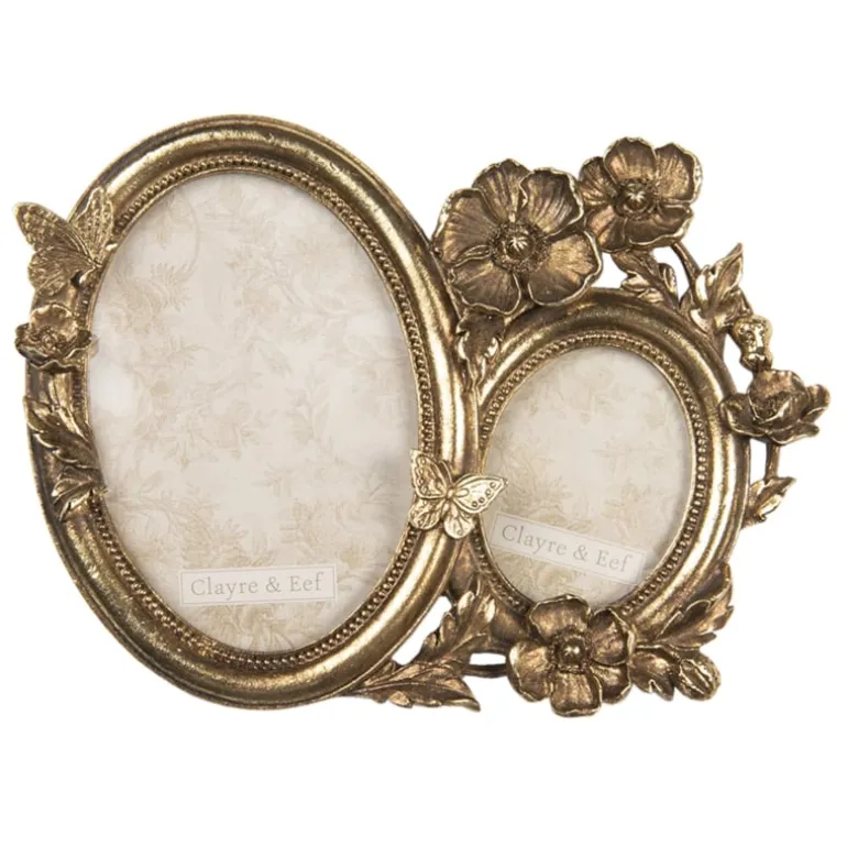 Duo fotolijst bloemen en vlinders goudkleur