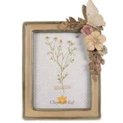 Fotolijst bloemen en vlinder taupe/groen 13*18