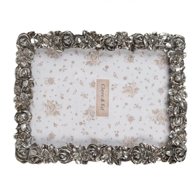 Fotolijst met bloemenrand zilverkleur 13*18