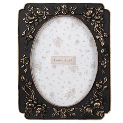 Fotolijst met roosjes ovaal zwart/goud 13*18