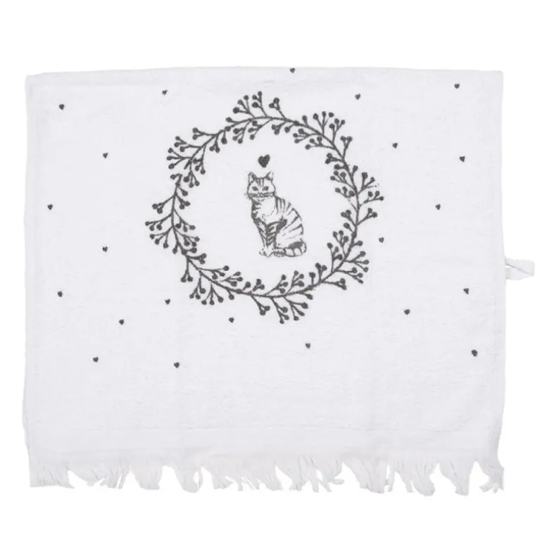 Gastendoekje wit/grijs kat model 1
