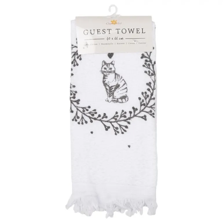 Gastendoekje wit/grijs kat model 1