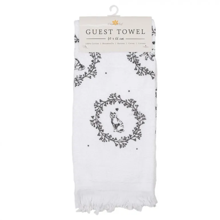 Gastendoekje wit/grijs kat model 2