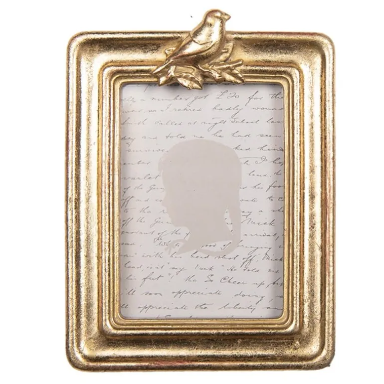 Goudkleurig fotolijstje vogel 6*9