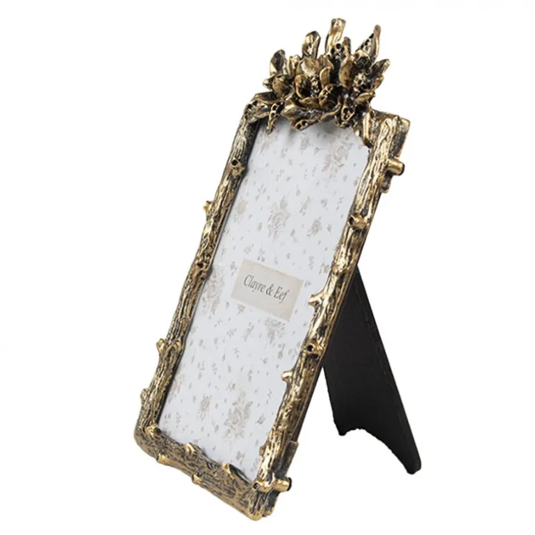 Goudkleurige ijzeren fotolijst bloemen 9*13