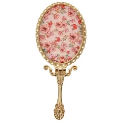 Handspiegel goudkleur met bloemen 8*18