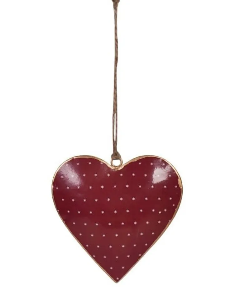Hangend metalen hart sterretjes rood 10 cm