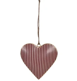Hangend metalen hart streep rood 10 cm