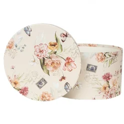 Hoedendoos (3) beige bloemen en vlinders