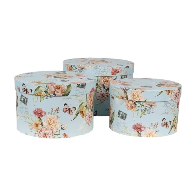 Hoedendoos (3) blauw bloemen en vlinders