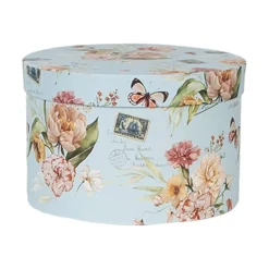 Hoedendoos (3) blauw bloemen en vlinders