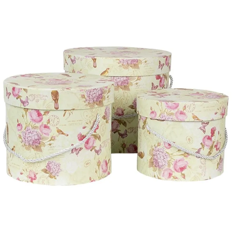 Hoedendoos set (3) groen bloemen en vlinders