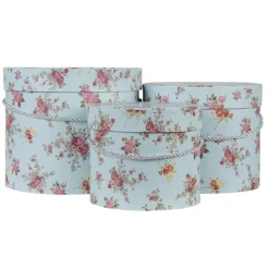 Hoedendoos set van 3 blauw roosjes