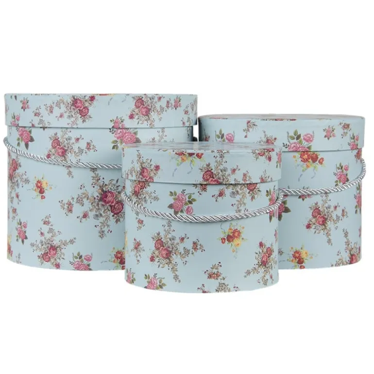 Hoedendoos set van 3 blauw roosjes