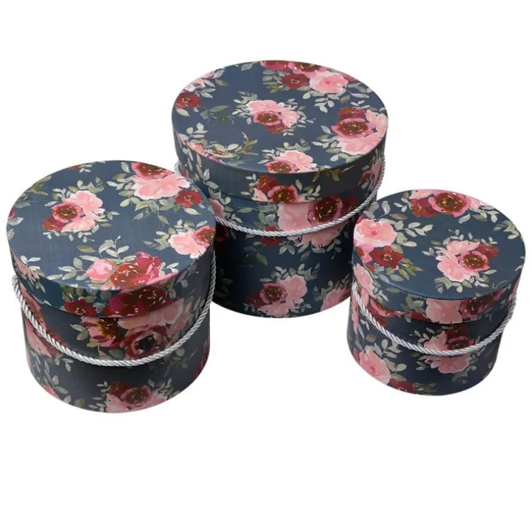 Hoedendoos set van 3 bloemen