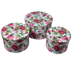 Hoedendoos set van 3 roze gebloemd