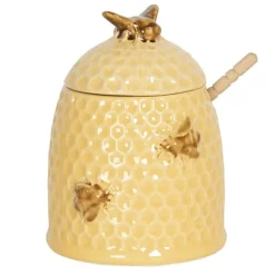 Honingpot met houten lepel geel