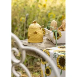 Honingpot met houten lepel geel