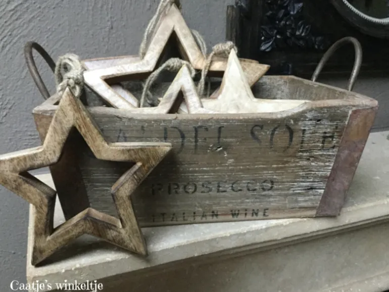 Houten hanger ster open 27cm