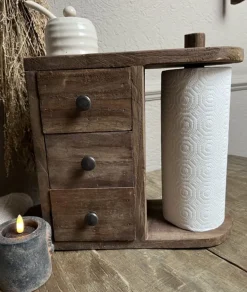 Houten keukenrolhouder met 3 laadjes 33*31*14