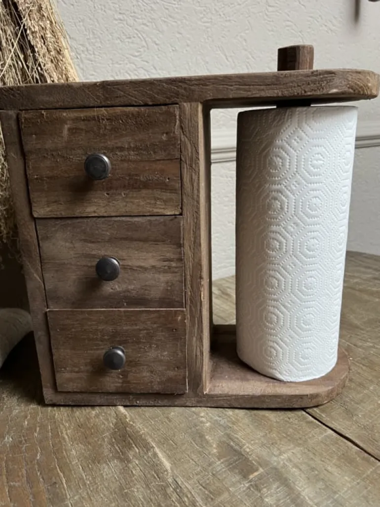 Houten keukenrolhouder met 3 laadjes 33*31*14