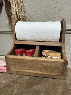 Houten keukenrolhouder met 2 vakken 27*28*20