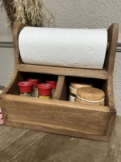 Houten keukenrolhouder met 2 vakken 27*28*20