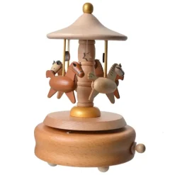 Houten muziekdoos paardjes 11*17
