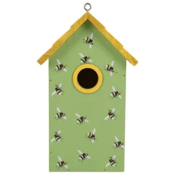 Houten vogelhuis bijtjes groen/geel