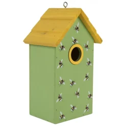 Houten vogelhuis bijtjes groen/geel