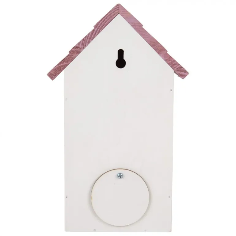 Houten vogelhuis bloemen wit/roze