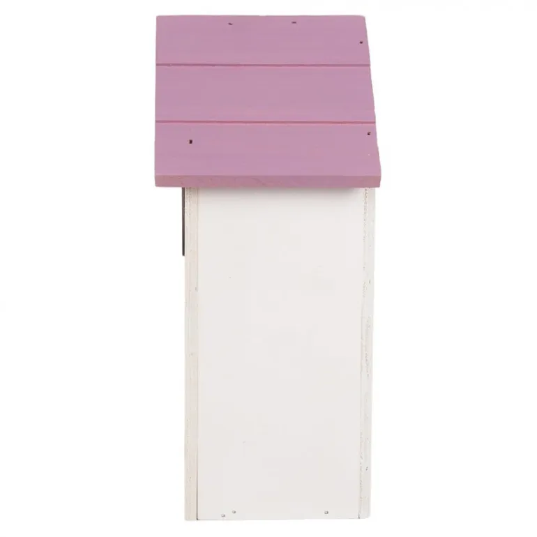 Houten vogelhuis bloemen wit/roze