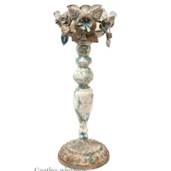 Ijzeren kandelaar met bloemen 13*36