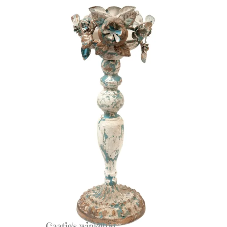 Ijzeren kandelaar met bloemen 13*36