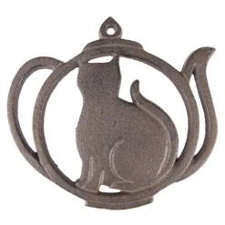 Ijzeren onderzetter theepot met poes