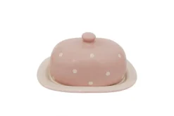 Keramiek botervloot roze witte stippen
