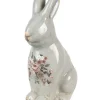 Keramiek decoratie konijn (L) roosjes grijs 16*12*28