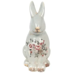 Keramiek decoratie konijn (L) roosjes grijs 16*12*28