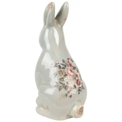 Keramiek decoratie konijn (M) roosjes grijs 13*10*21