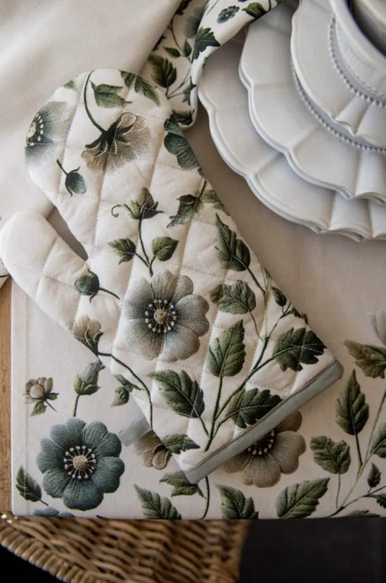 Keukendoek Anemoon beige/groen