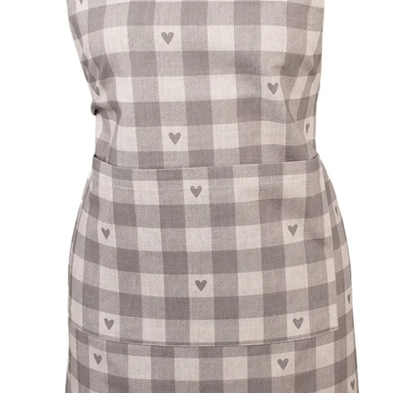 Keukenschort Love It hartjes beige/grijs