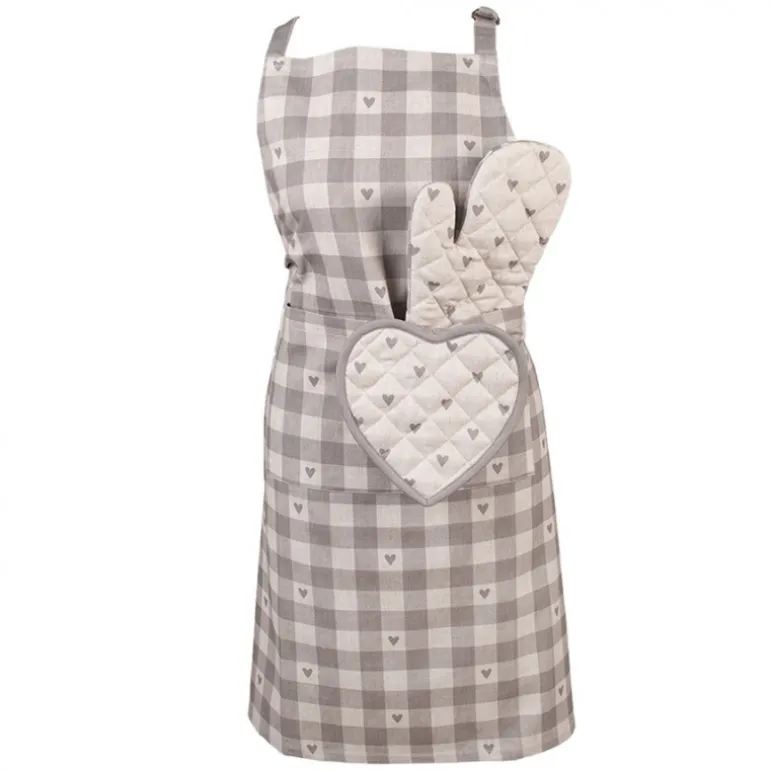 Keukenschort Love It hartjes beige/grijs