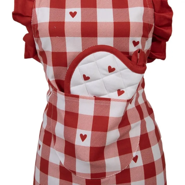 Kinder Keukenschort Love It hartjes rood/wit